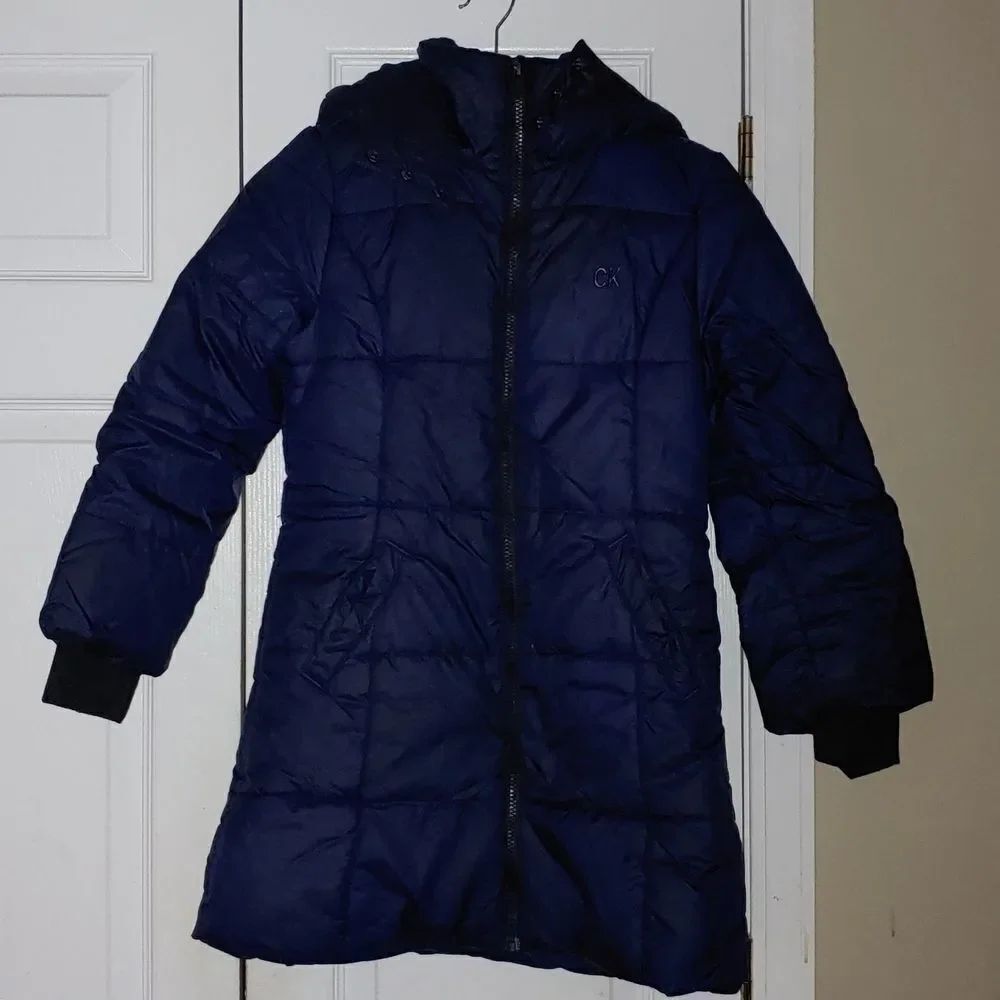 Calvin Klein Jeans girls hooded navy puffer jacket Sz M (8/10)